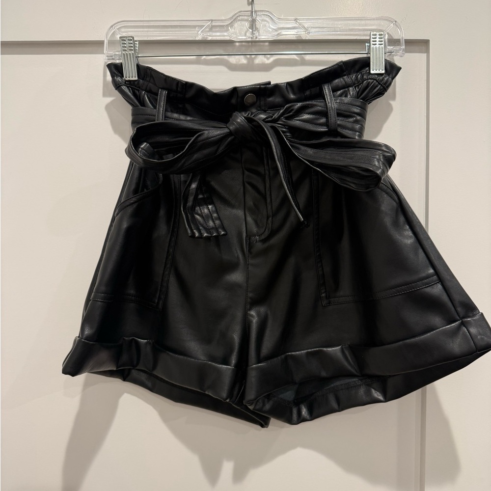 ILIA Black High Waist Faux Leather Shorts